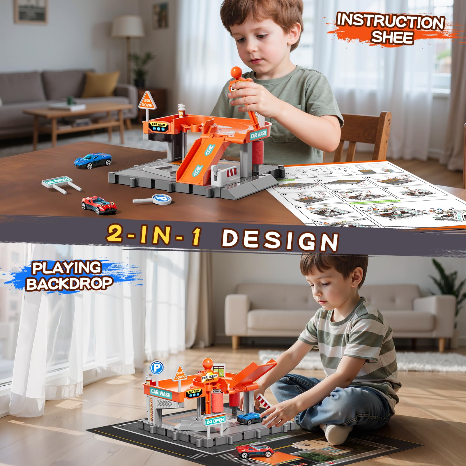 KIZONLY parking space scene for organized pretend play