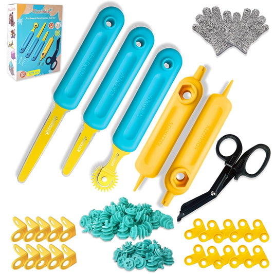 Kizzikids Explore Cardboard Tools box cover for creative play and family projects.