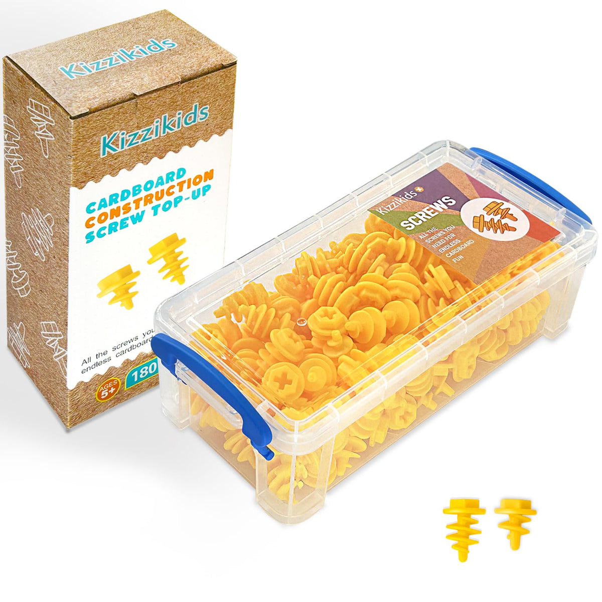 Kizzikids Screws Kit Top-up 180-piece pack for creative cardboard builds and collaborative play.