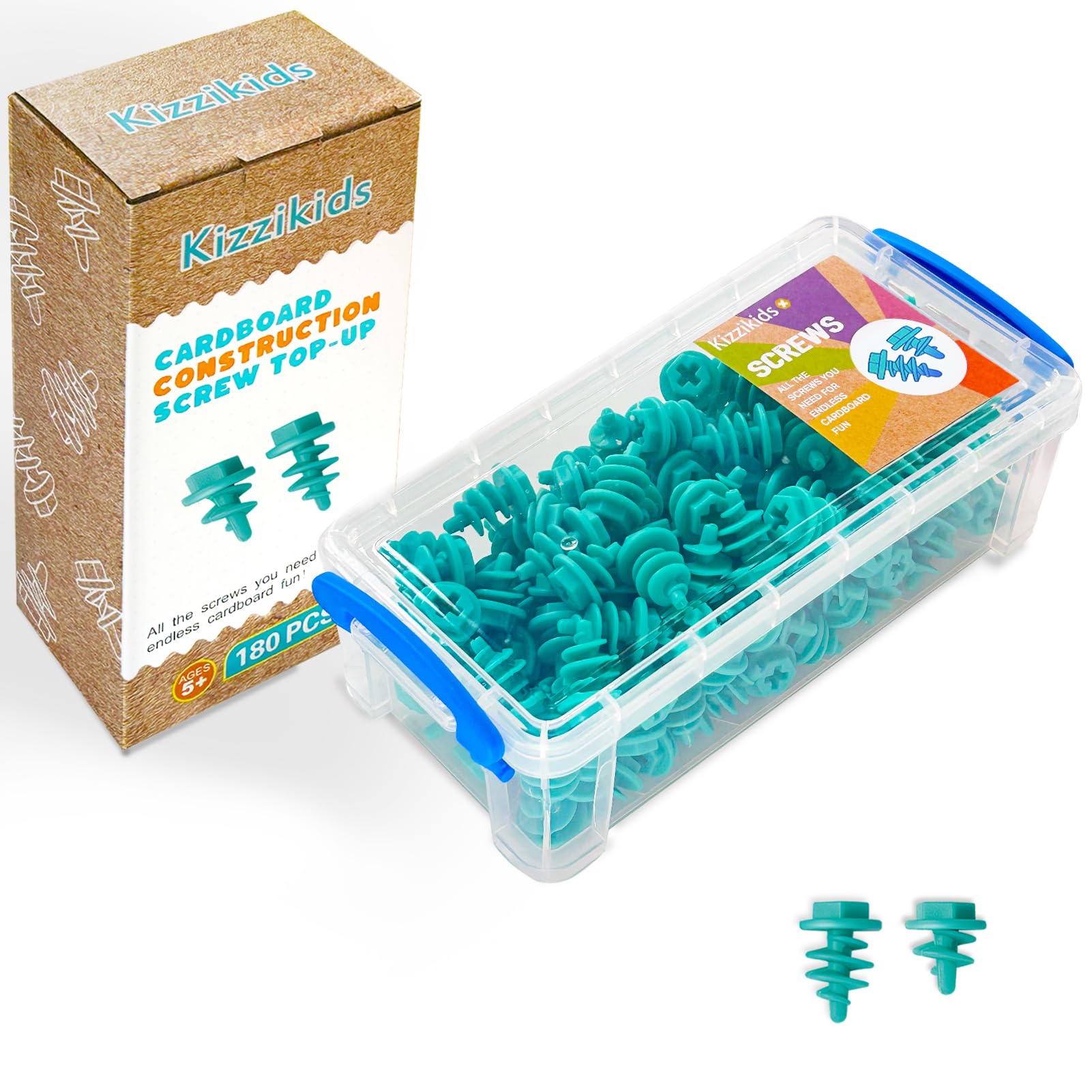 Kizzikids Screws Kit Top-Up 180 Piece provides ample screws for big cardboard builds.