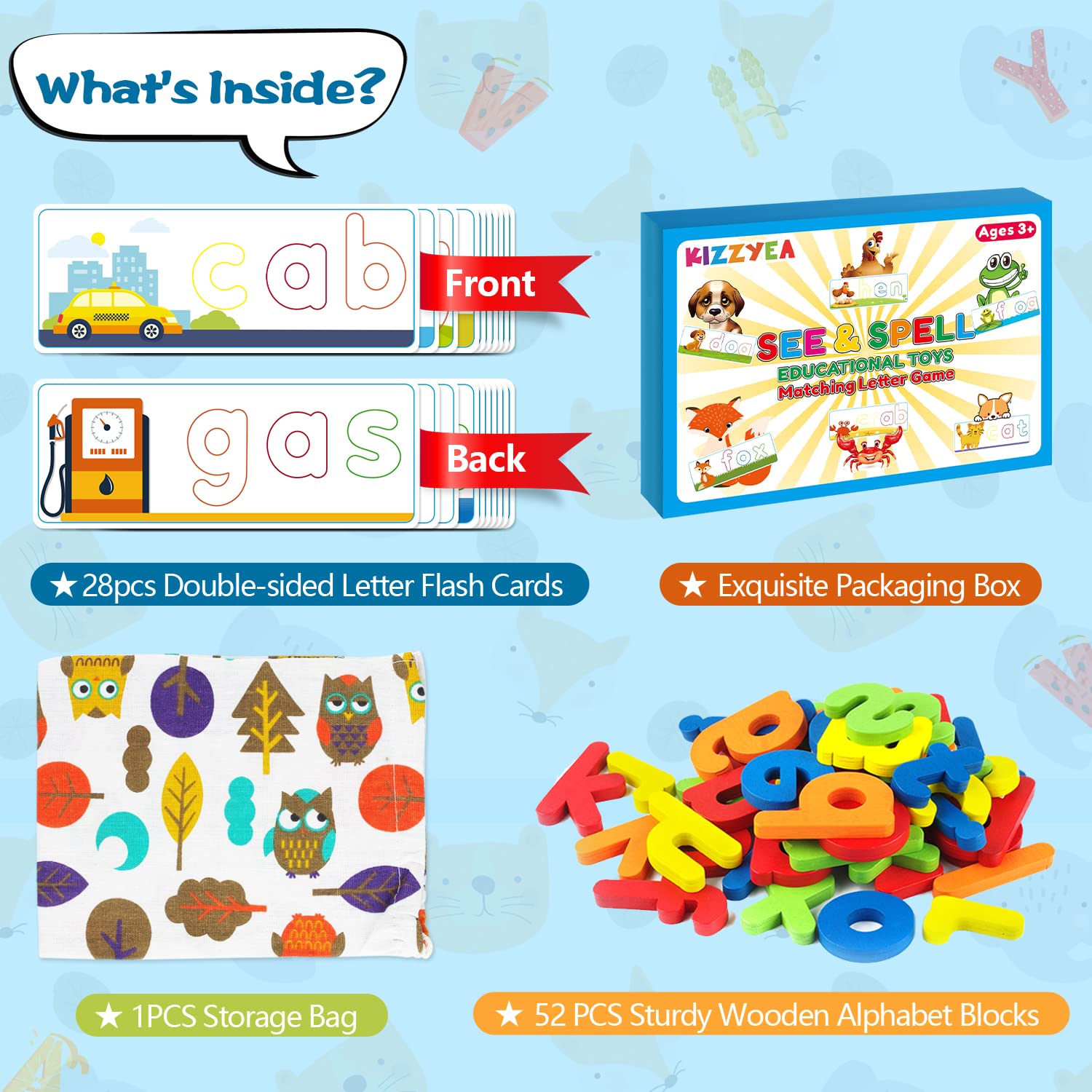 KIZZYEA CVC word builders set supports spelling play
