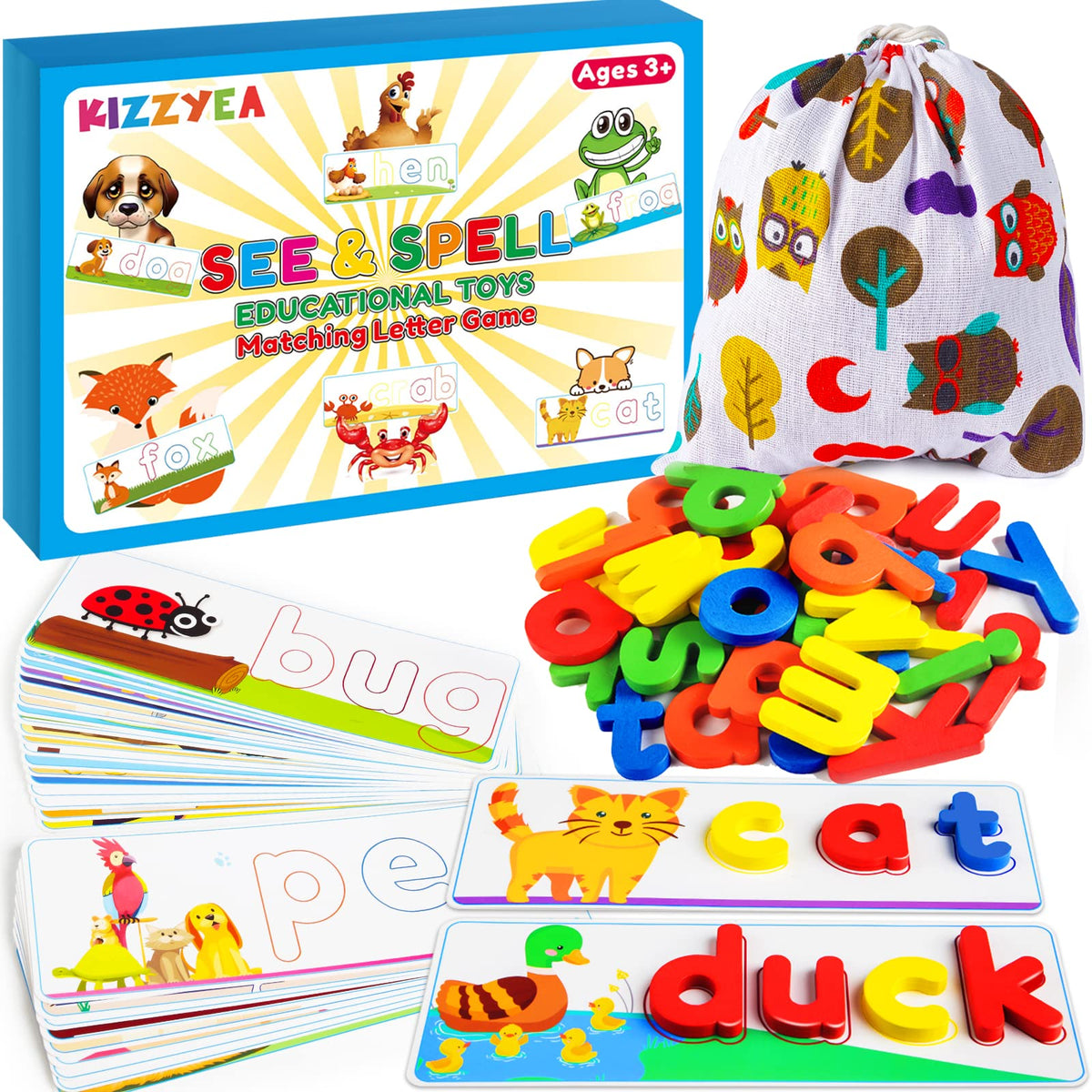 KIZZYEA learning letter flash cards for early reading and word building