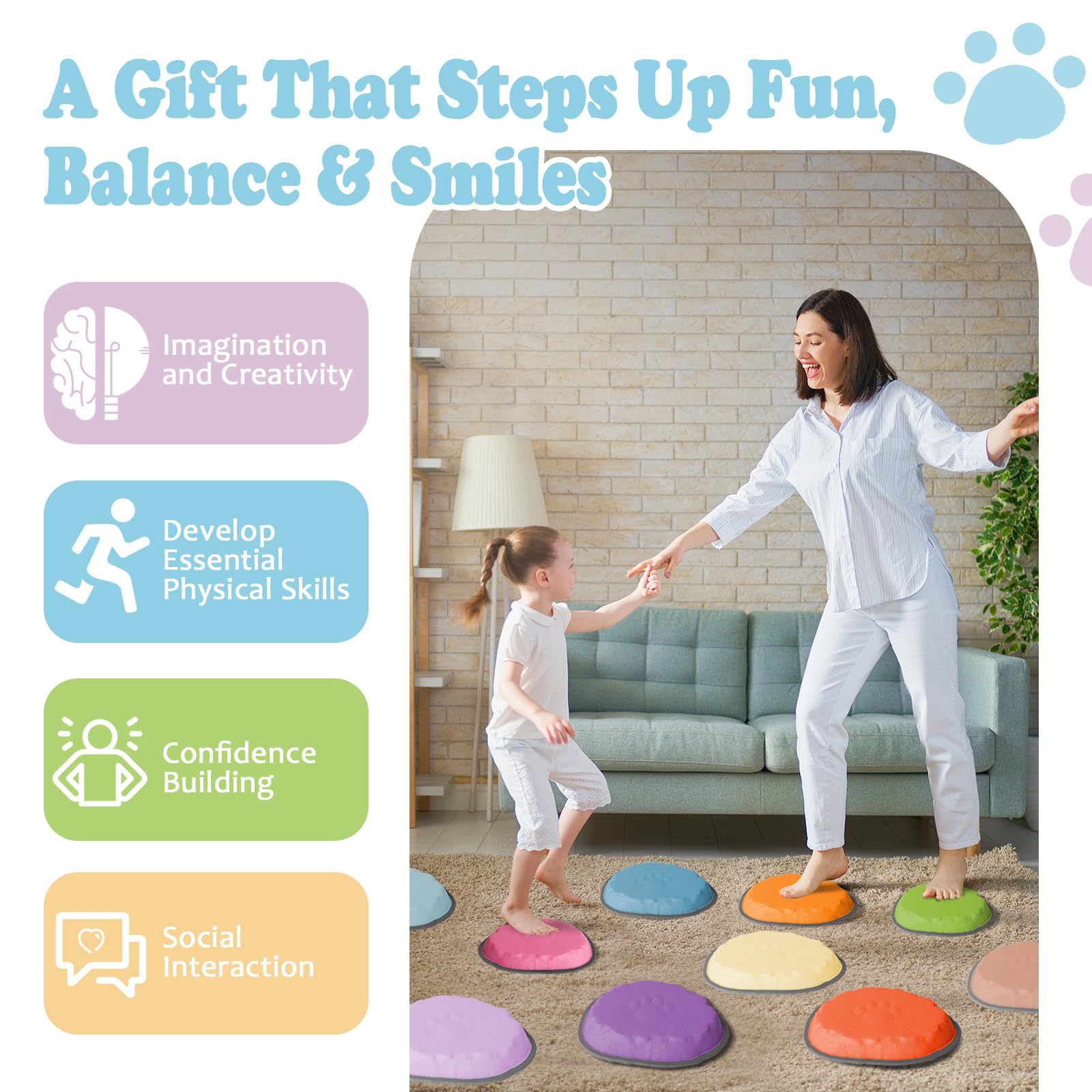 KJR Stepping Stones support indoor and outdoor play, promoting active exploration and coordination.