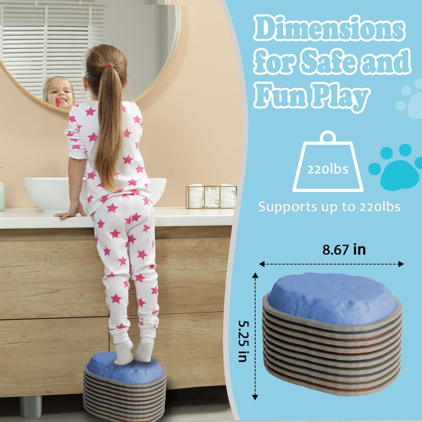 KJR Stepping Stones feature a stackable design to save space between play sessions.