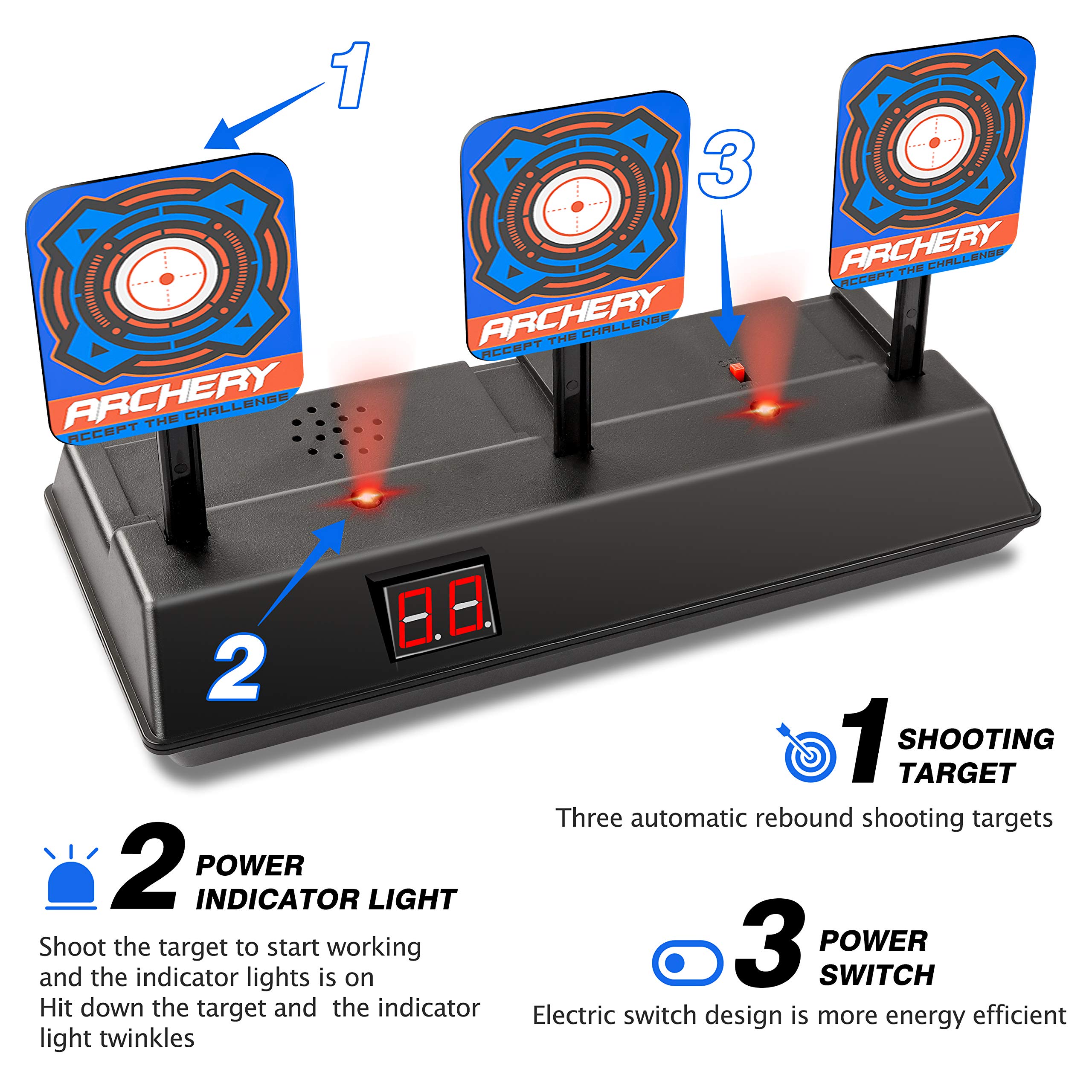 KKONES digital target showcases lights and sounds to boost scoring fun.