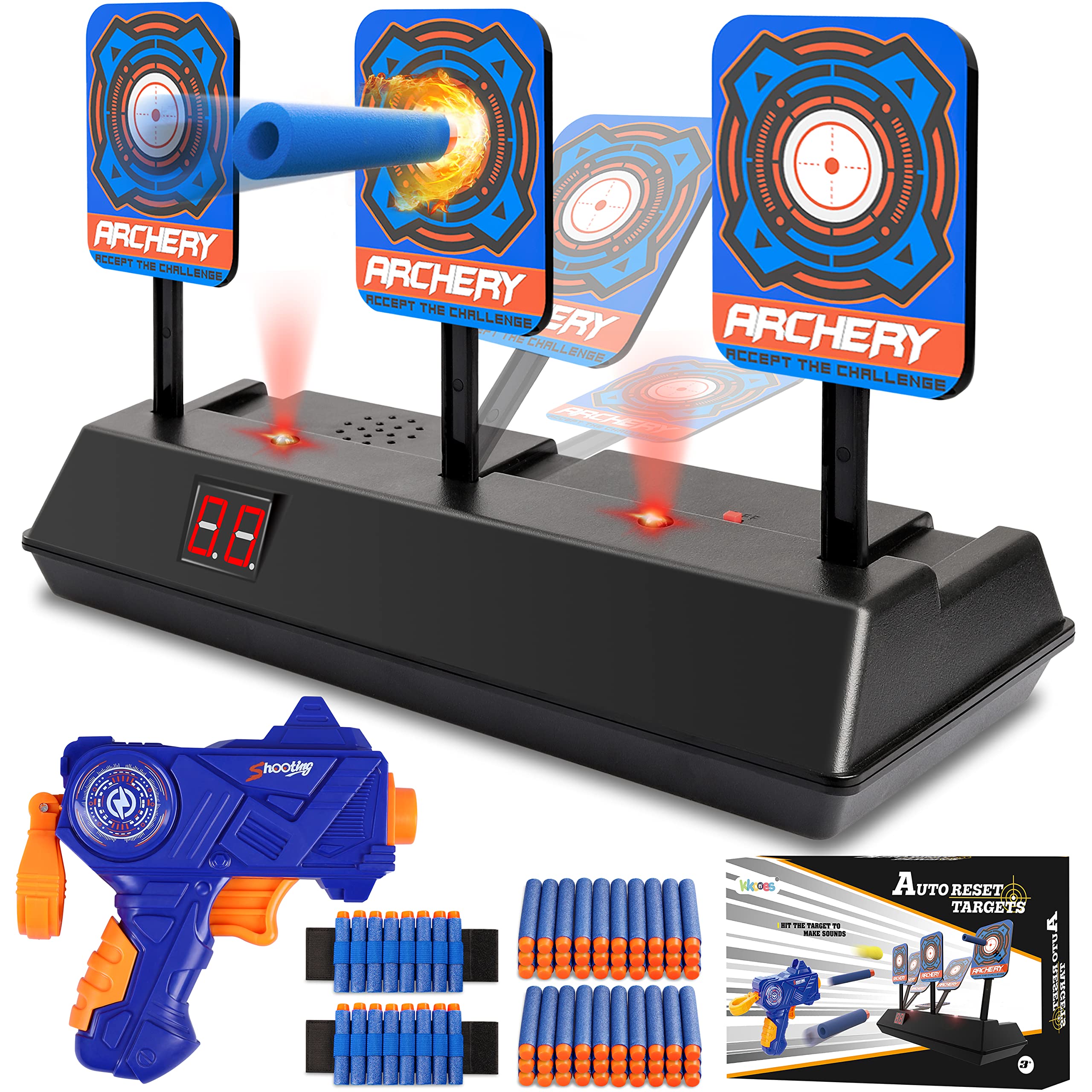 KKONES electric scoring auto reset Nerf target with dynamic feedback for indoor practice.