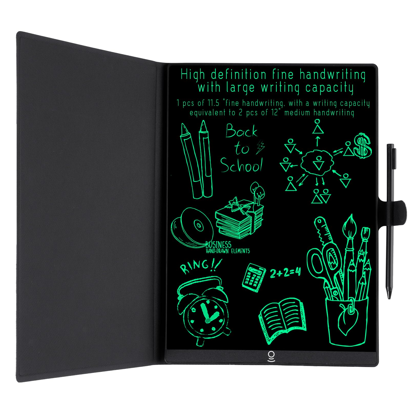 K KYSTAR erasable writing board showing magnetic pen clip for secure writing