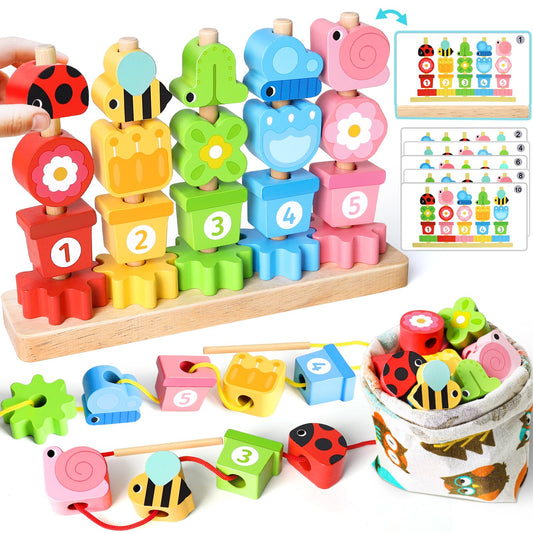 KLAPTOR Montessori beads assembly with colorful pieces for fine motor and early pattern learning.