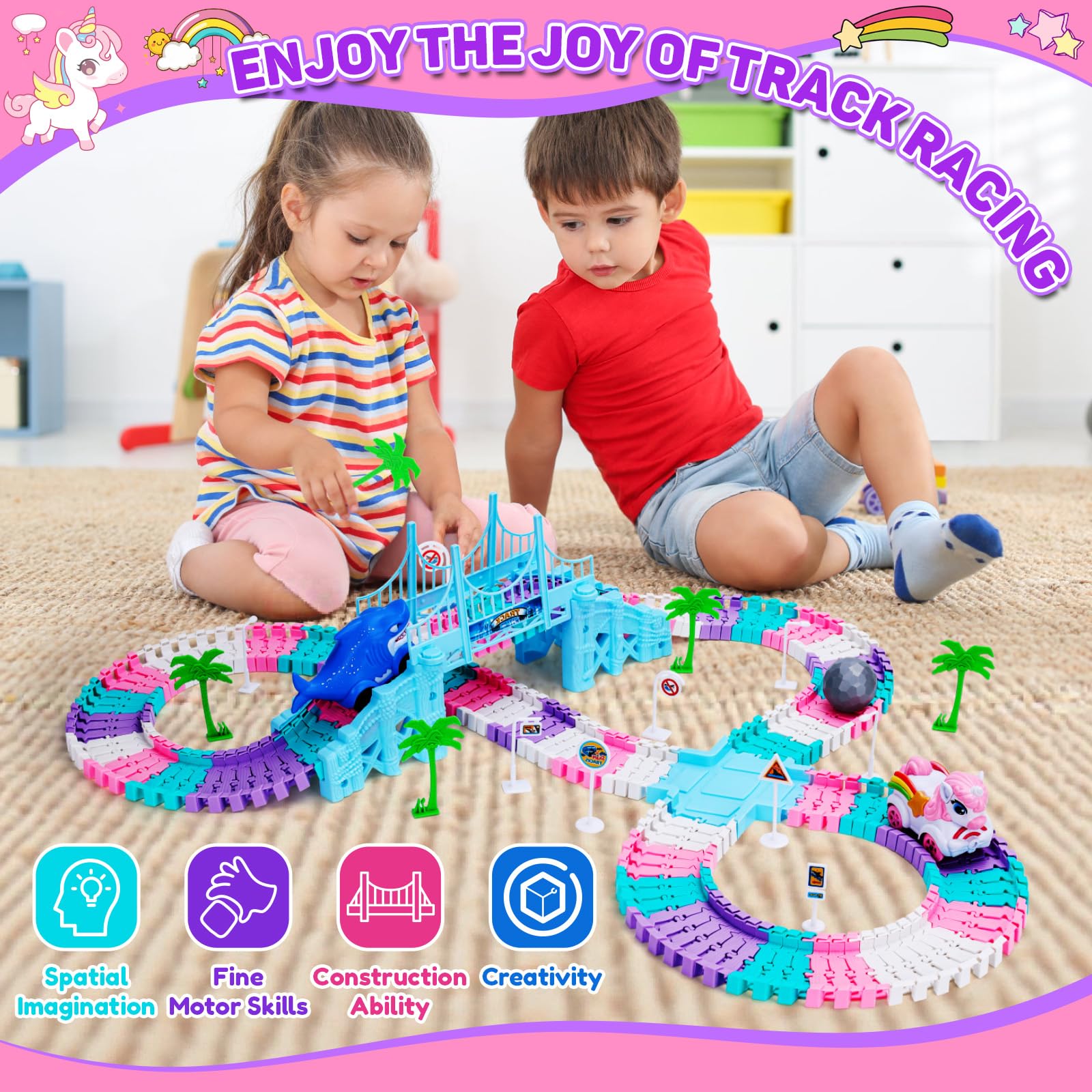 KLAPTOR shark race track car on colorful track for durable kid-friendly design