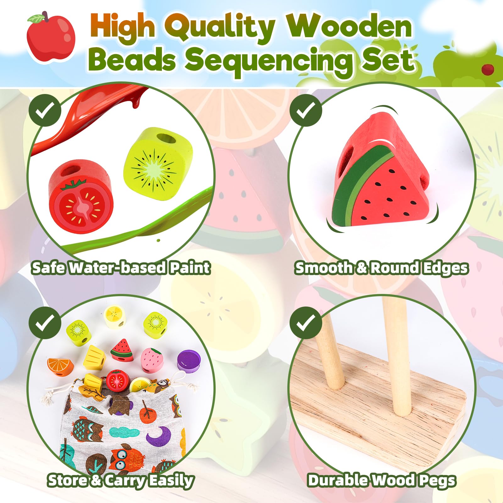 KLAPTOR wooden laces threading toy promotes creativity and careful manipulation.