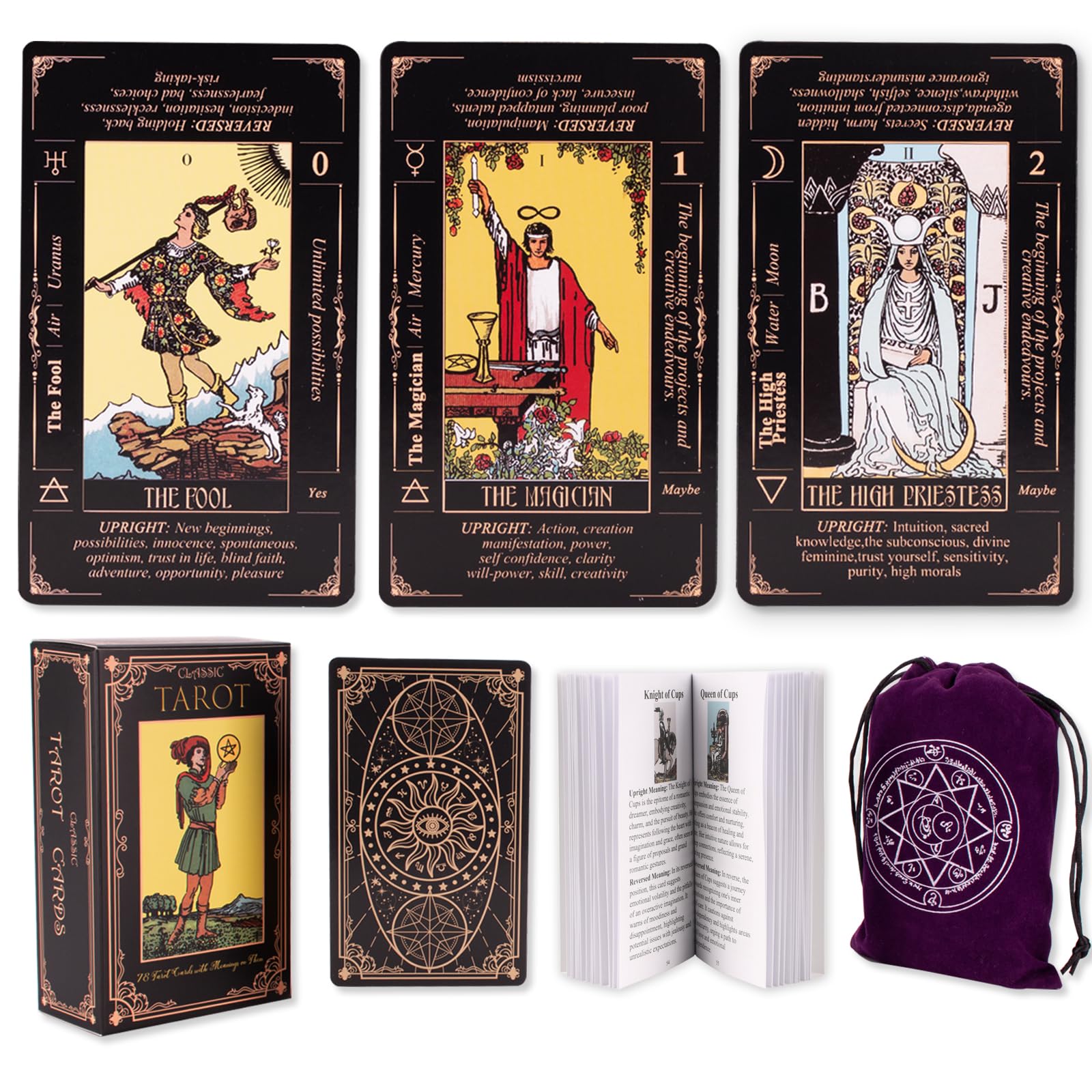 KLEDERY tarot beginners deck in black promotes intuitive readings