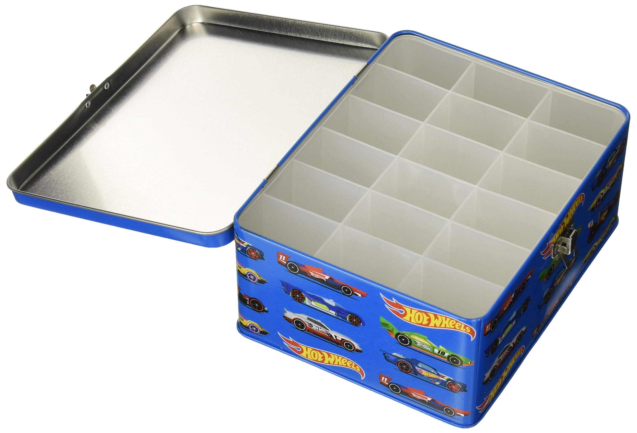 Klein Hot Wheels storage case open interior with 18 slots for easy access to 1:64 cars.