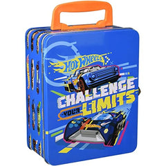 Klein Hot Wheels storage case top view showing organized 18-car compartments for tidy playroom organization.