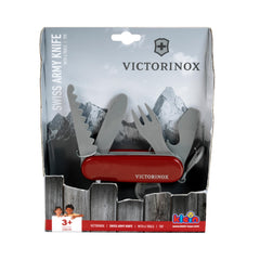 Klein Victorinox pocket knife toy demonstrates belt-snap feature for realistic role-play.
