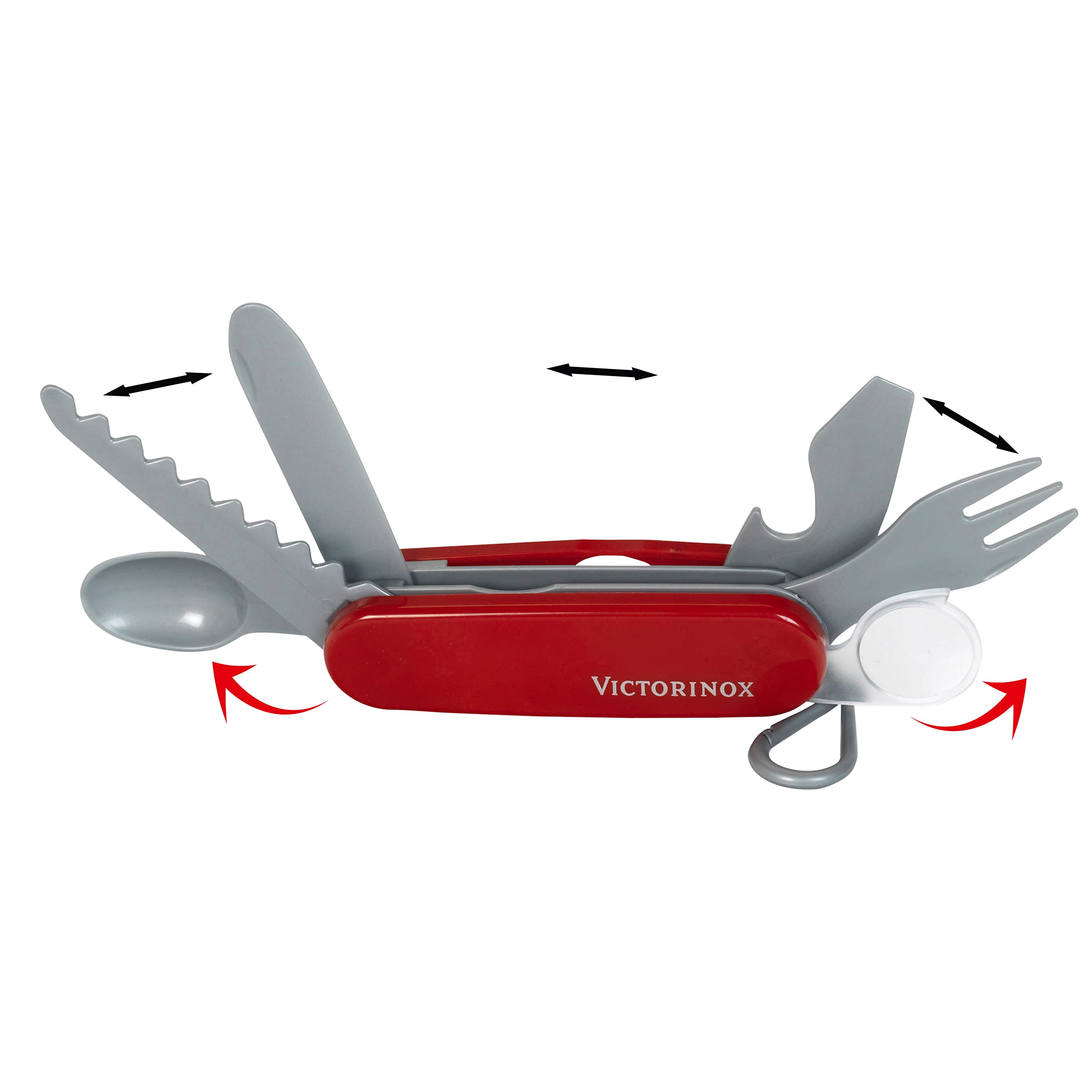 Klein Victorinox pocket knife toy features a small saw and blade for pretend projects.