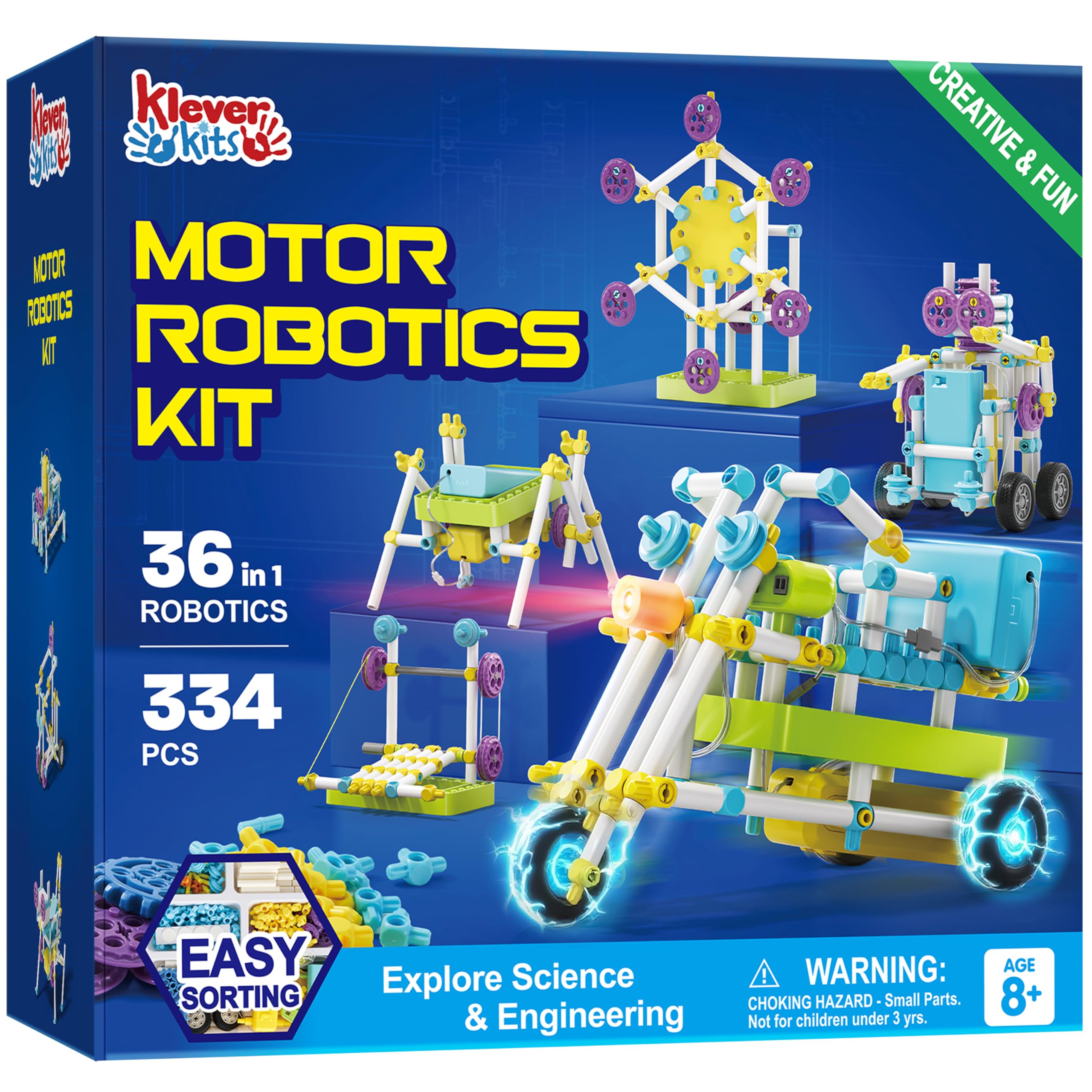 Klever Kits 36-in-1 motor robotic kit with diverse builds for hands-on STEM learning.