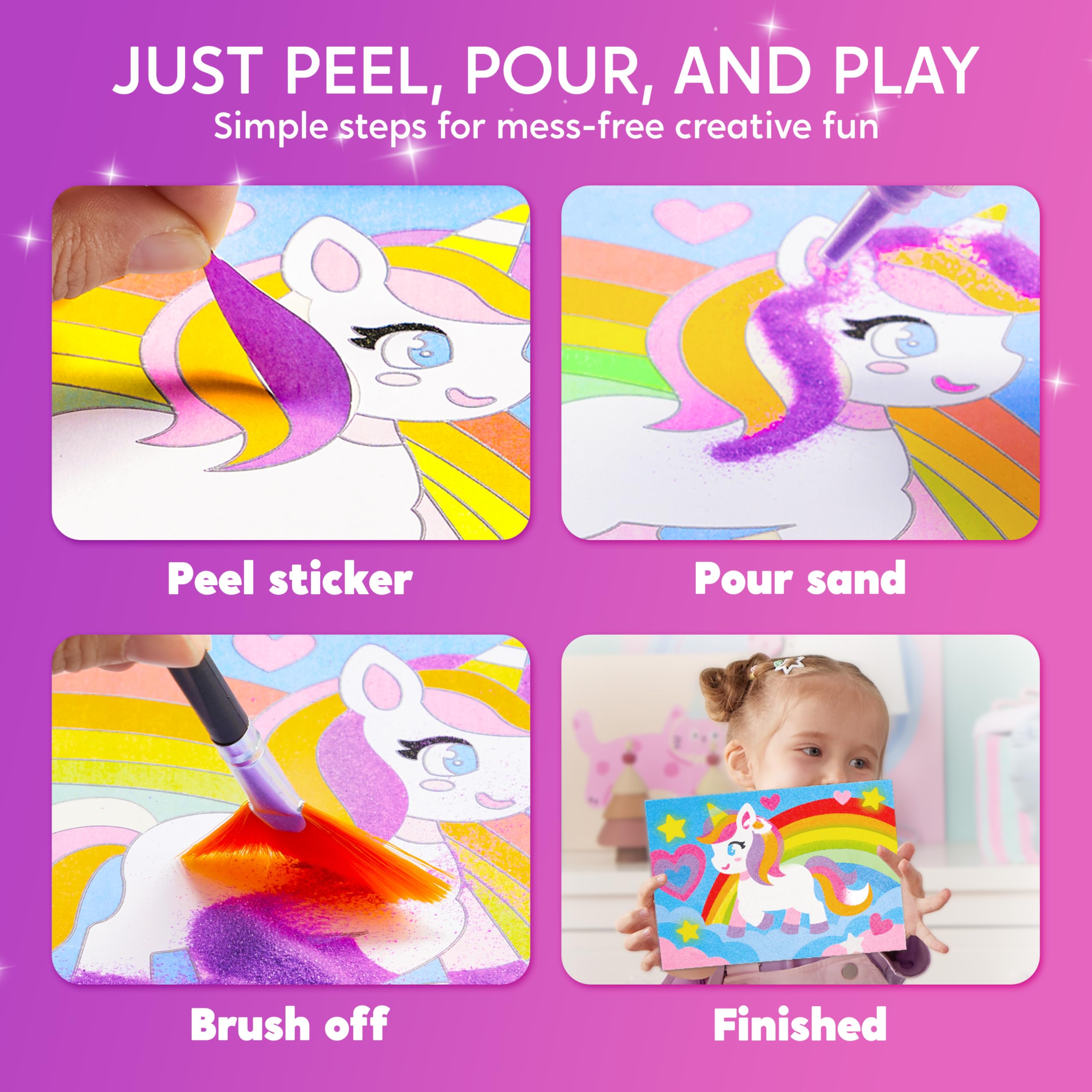 Klever Kits castle board supports adventurous storytelling through colorful sand art.