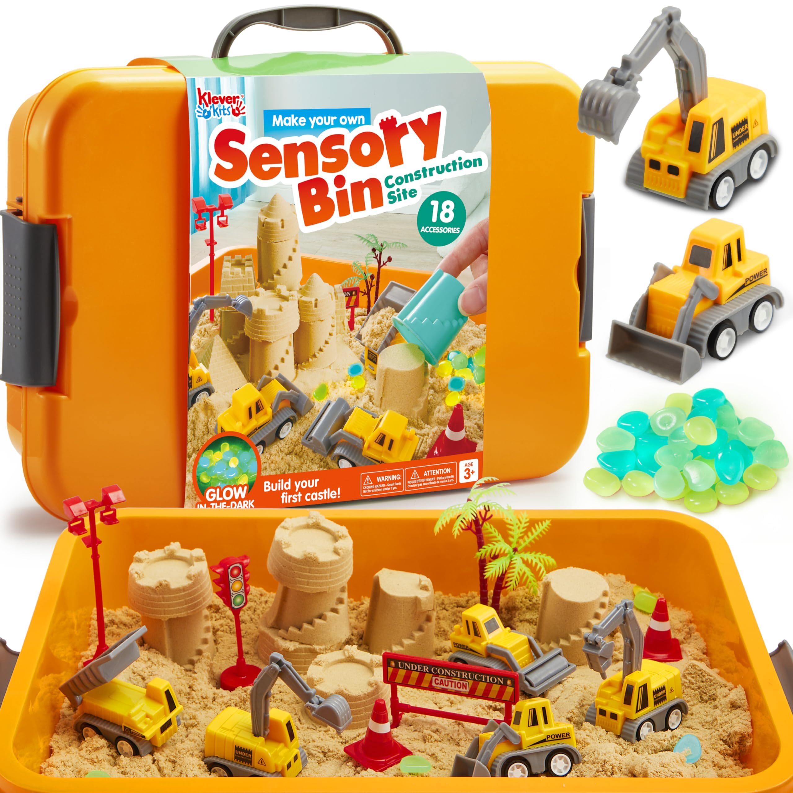 Klever Kits glow rocks illuminate the construction bin for imaginative nighttime play