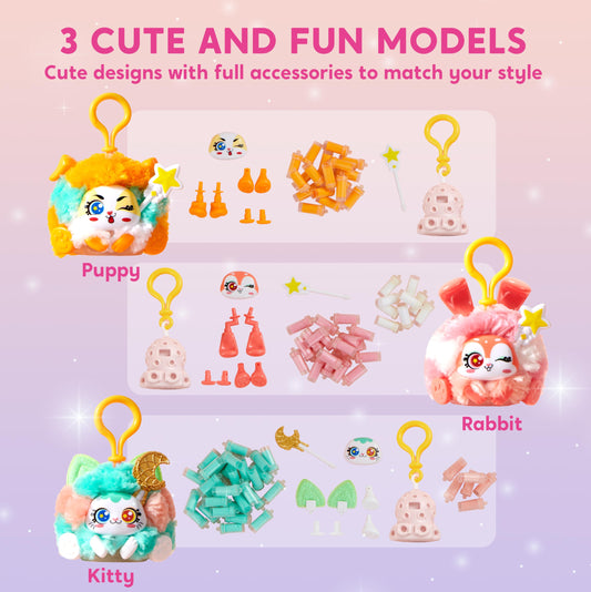 Klever Kits DIY plush keychains kitty close-up stitches, vivid colors inspire creative customization.