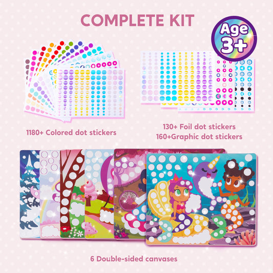 Klever Kits Dot Art Kit princess canvas invites color and storytelling with dot stickers.