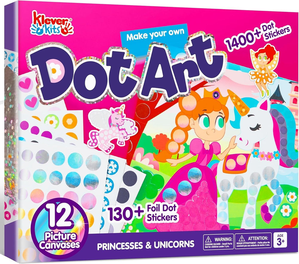 Klever Kits Dot Art Kit unicorn canvas for imaginative sticker fun and storytelling.