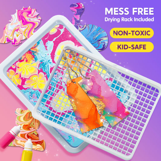 Klever Kits drying rack keeps marbling projects neat while they dry