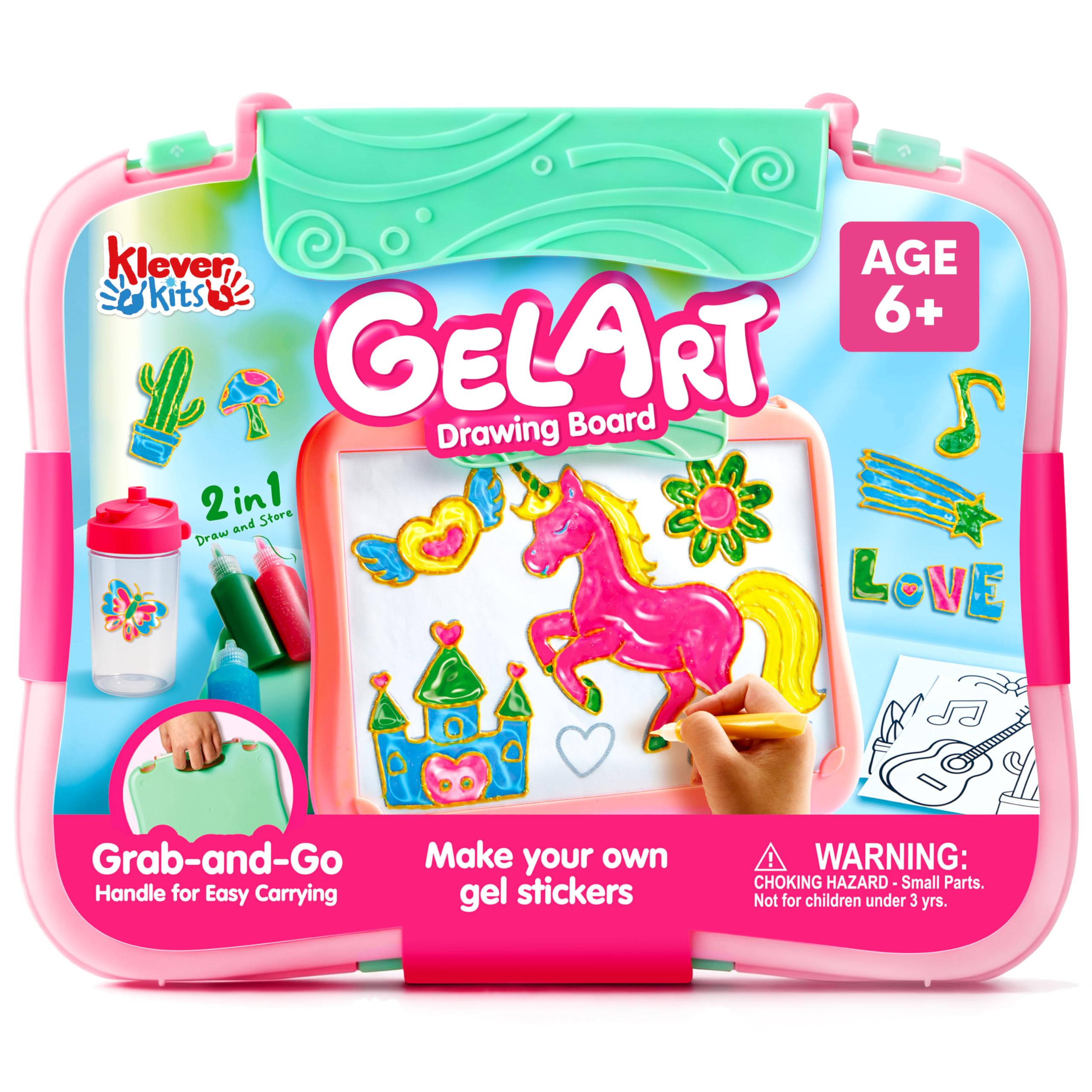 Klever Kits Gel Art Drawing Board window craft displays colorful gel art for window decoration.