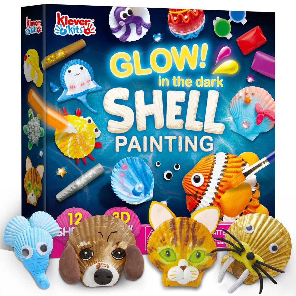 Klever Kits glow-paint on seashells for engaging night-time art.
