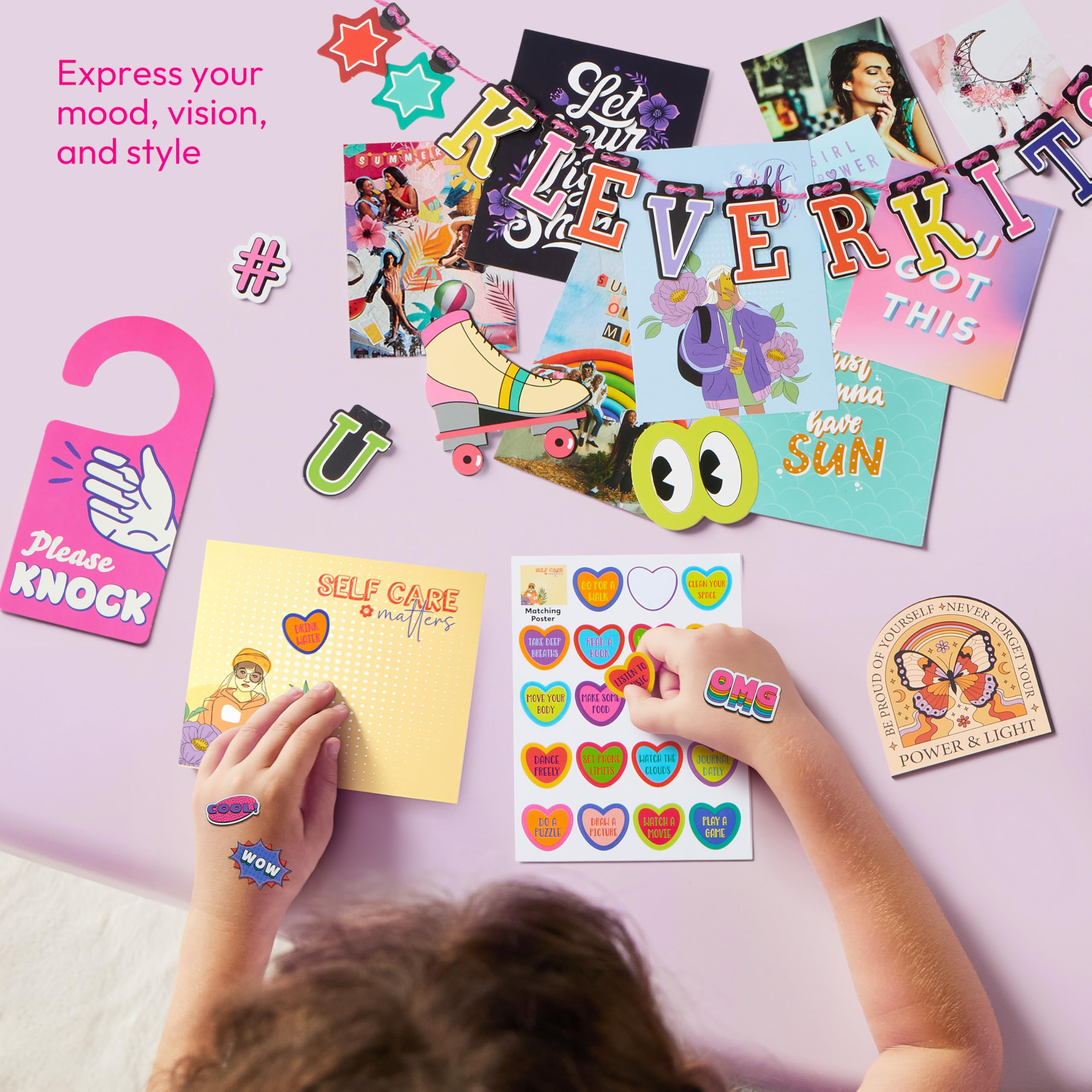 Klever Kits Hangable Door-handle Signs add playful room reminders.