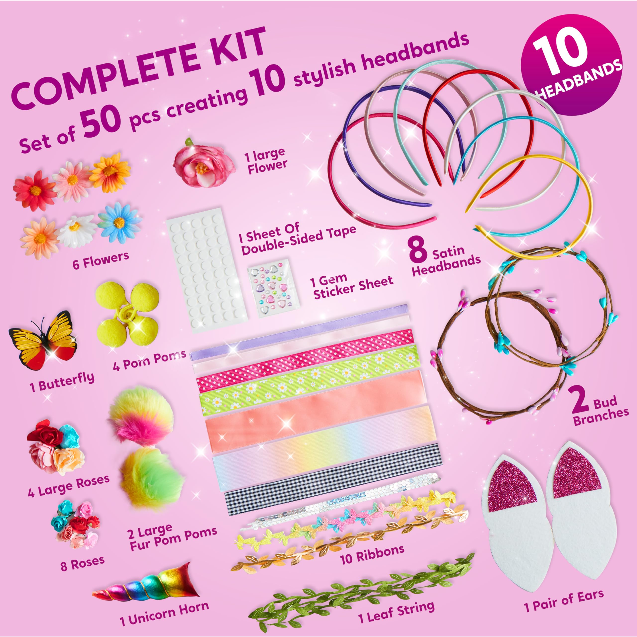 Klever Kits roses and petals add color and texture to handmade headbands