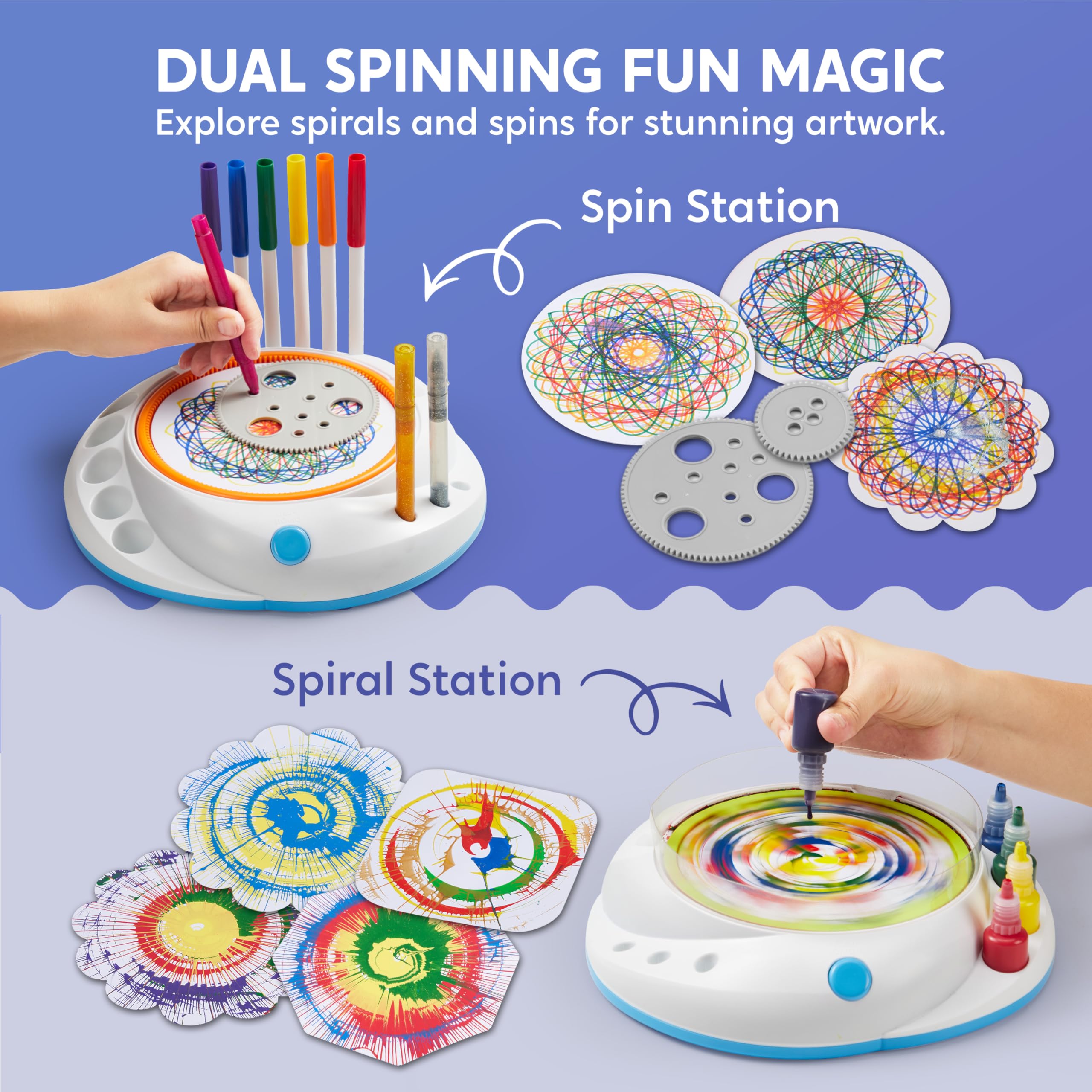 Klever Kits spin art papers lined up for vibrant, mess-contained creativity.