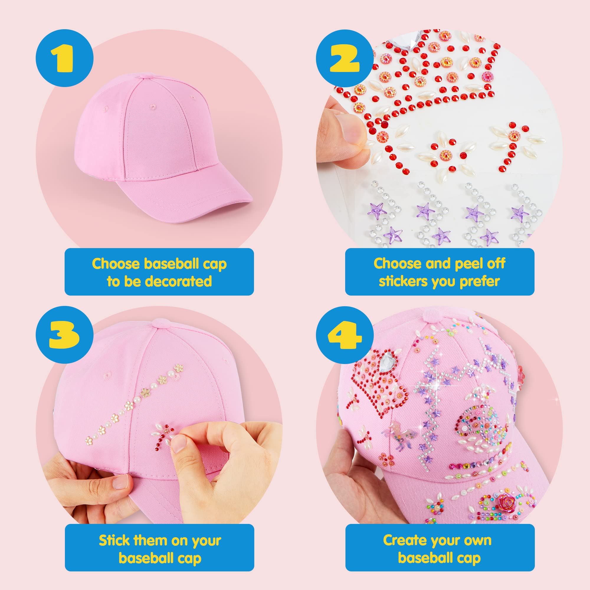 Klever Kits built-in adhesive stickers simplify embellishment on cap.
