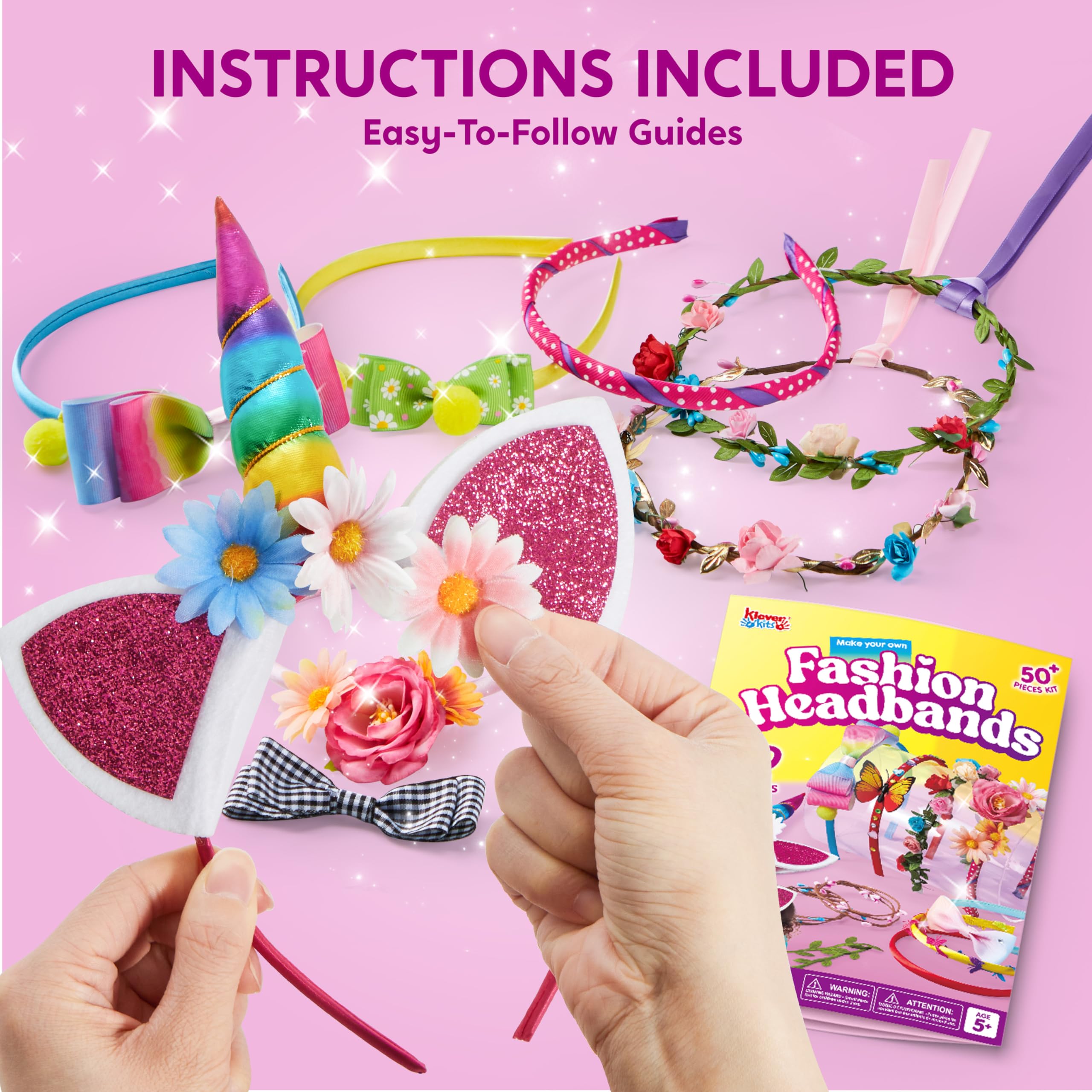 Klever Kits unicorn horn and ears with pom-poms for playful hair accessories