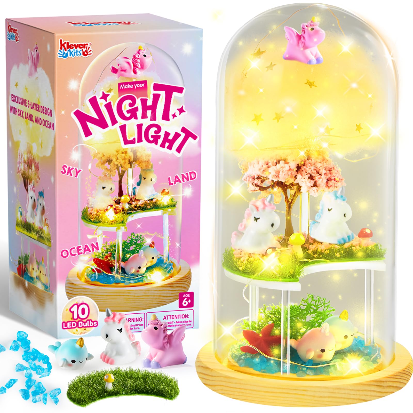 Klever Kits unicorn night light jar glows softly for cozy bedtimes.