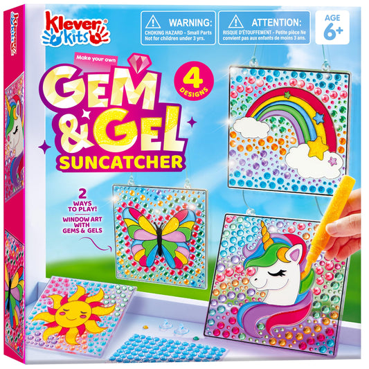 Klever Kits window art butterfly suncatcher enhances fine motor skills through colorful painting and jewel placement