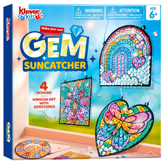 Klever Kits window art butterfly suncatcher shimmering in sunlight for creative play.