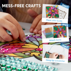 Klever Kits flower suncatcher with sparkling gems to inspire fine motor play.