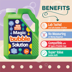 Klevly iridescent bubble solution bottle close-up for safe, ready-to-use bubbles.