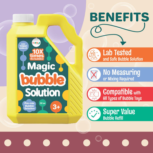 Klevly bubble solution refill bottle back view, great for quick outdoor refills.