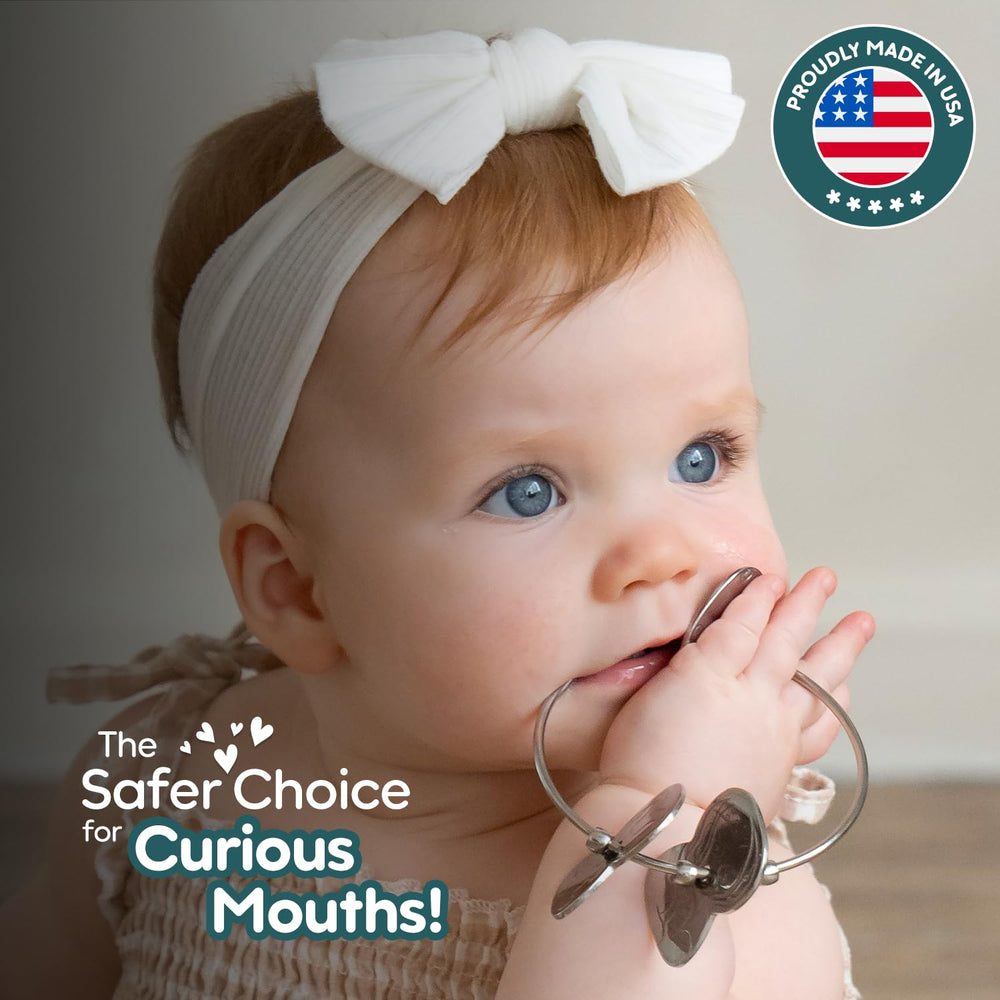 Kleynimals bunny teether supports chewing and exploration with metal design.