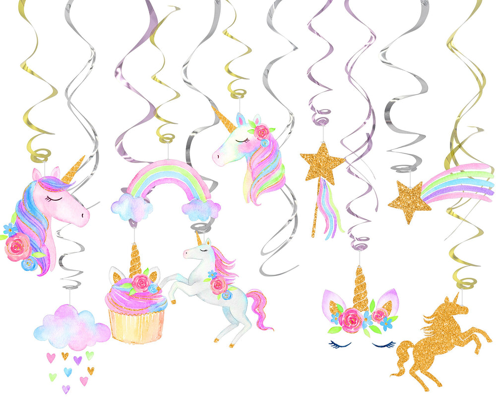 Klmars unicorn hanging swirl decorations collection for festive unicorn parties
