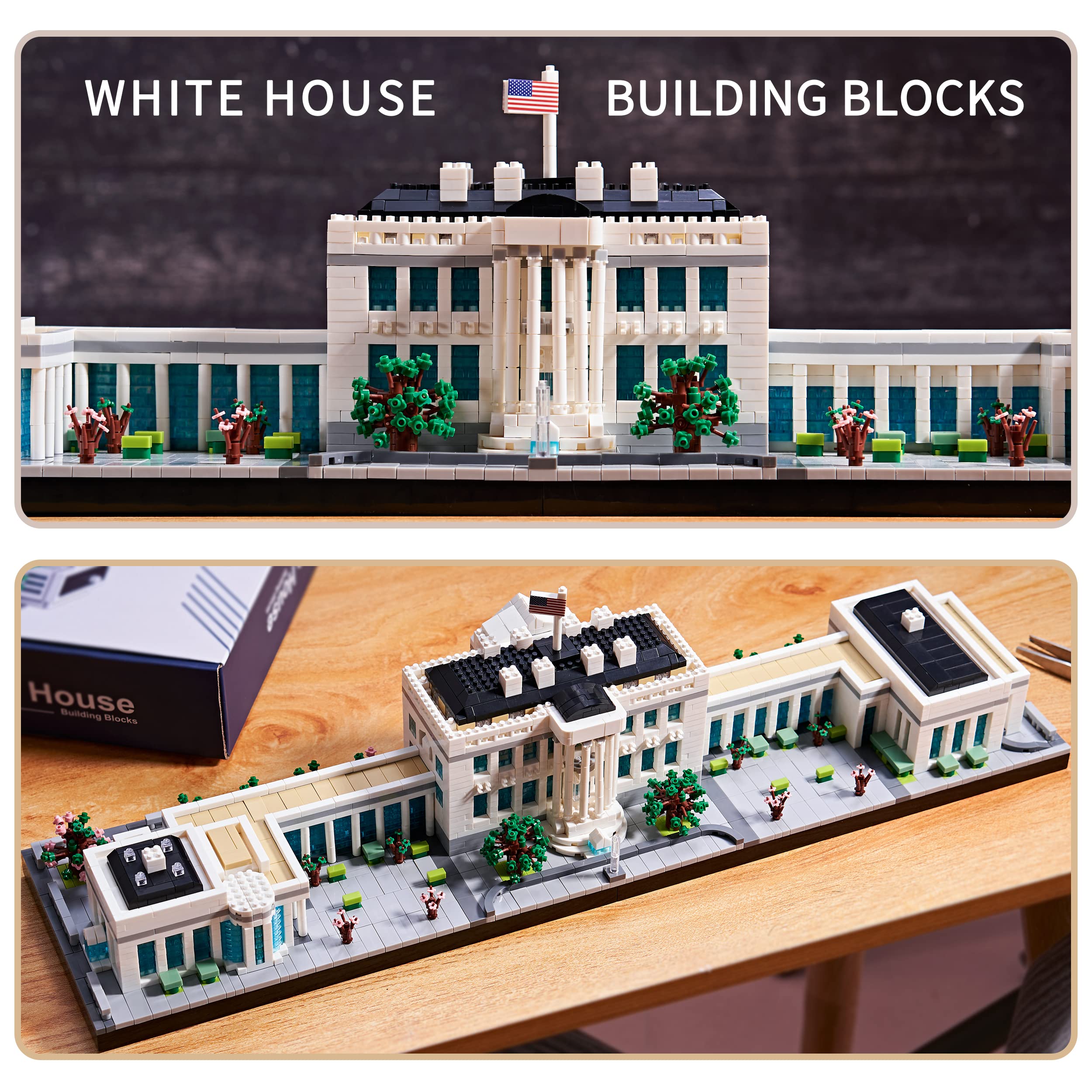 KLMEi White House architecture set assembly shows precise micro blocks for a satisfying building experience.