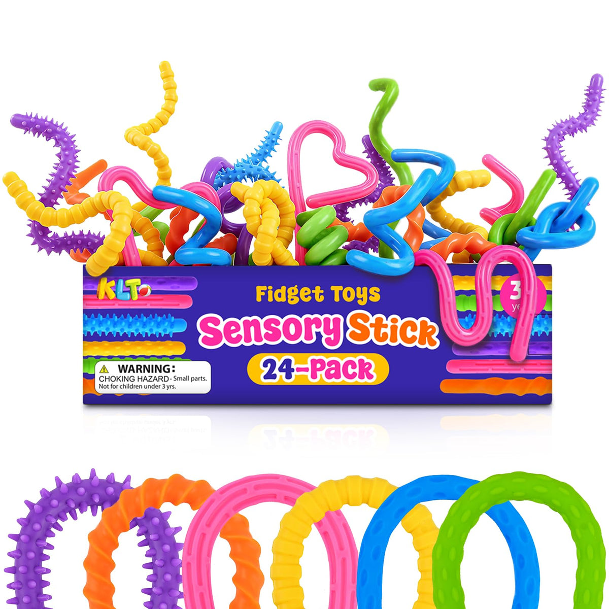 KLT 24Pcs fidget toys bulk textured silicone sensory stick for classroom prizes.