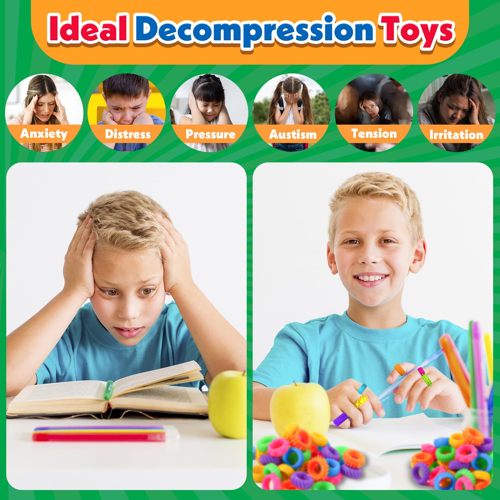 KLT 50-pack rings in assorted textures for group activities and rewards.