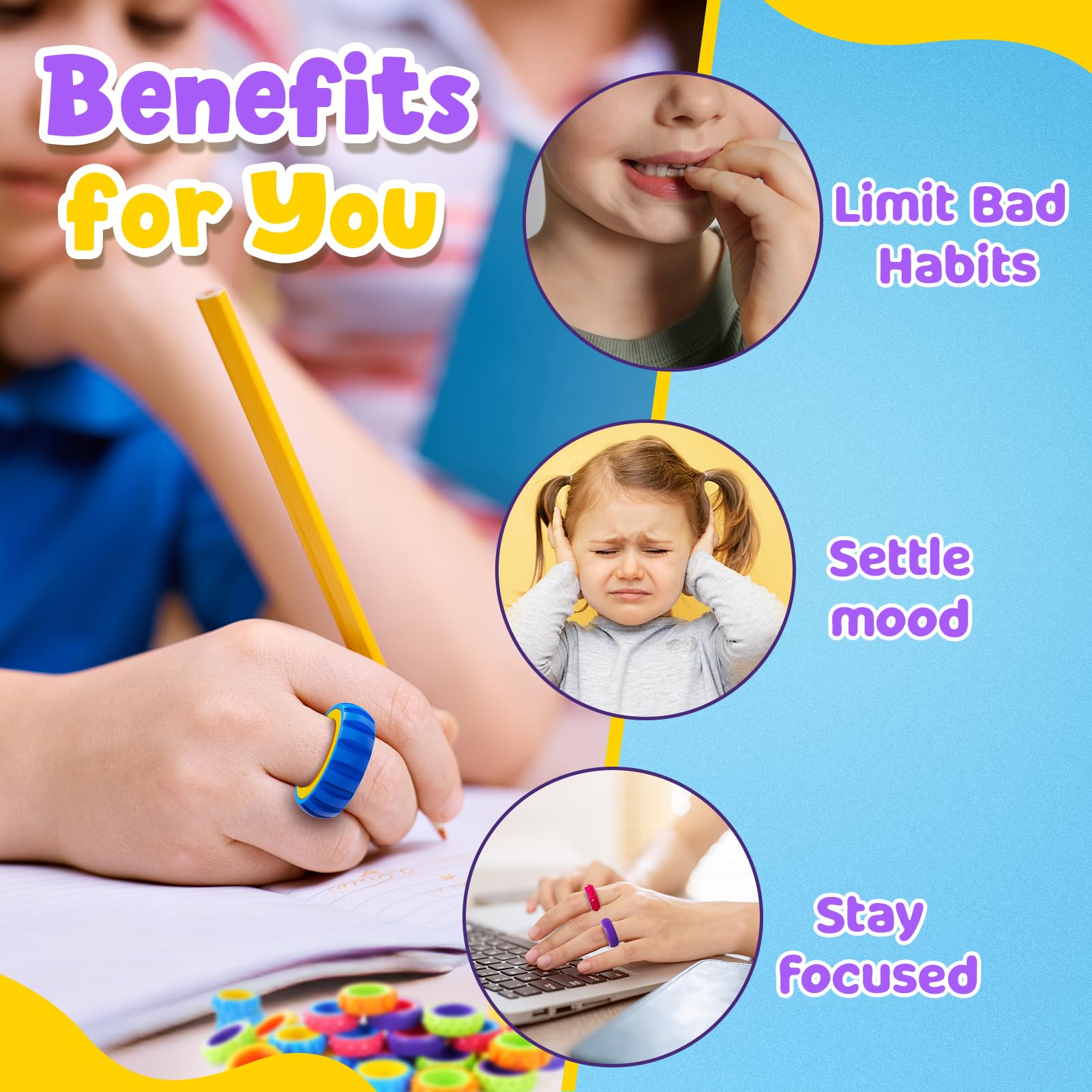 KLT fidget ring bright colors aid focus and mood during tasks