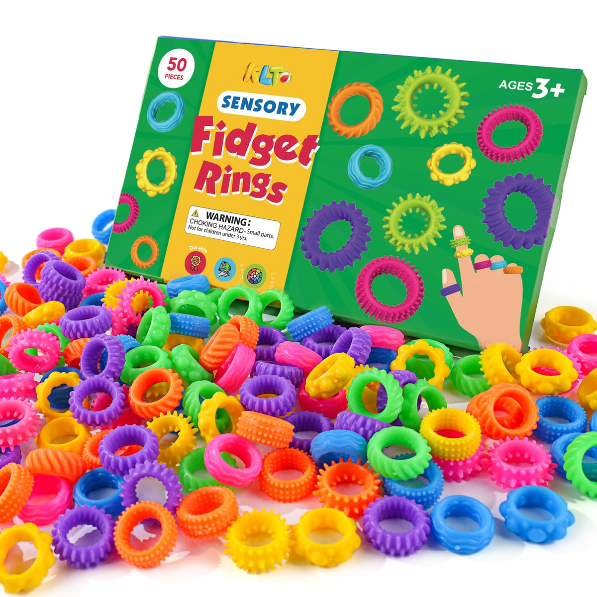 KLT fidget rings close-up showing six textures for sensory exploration.