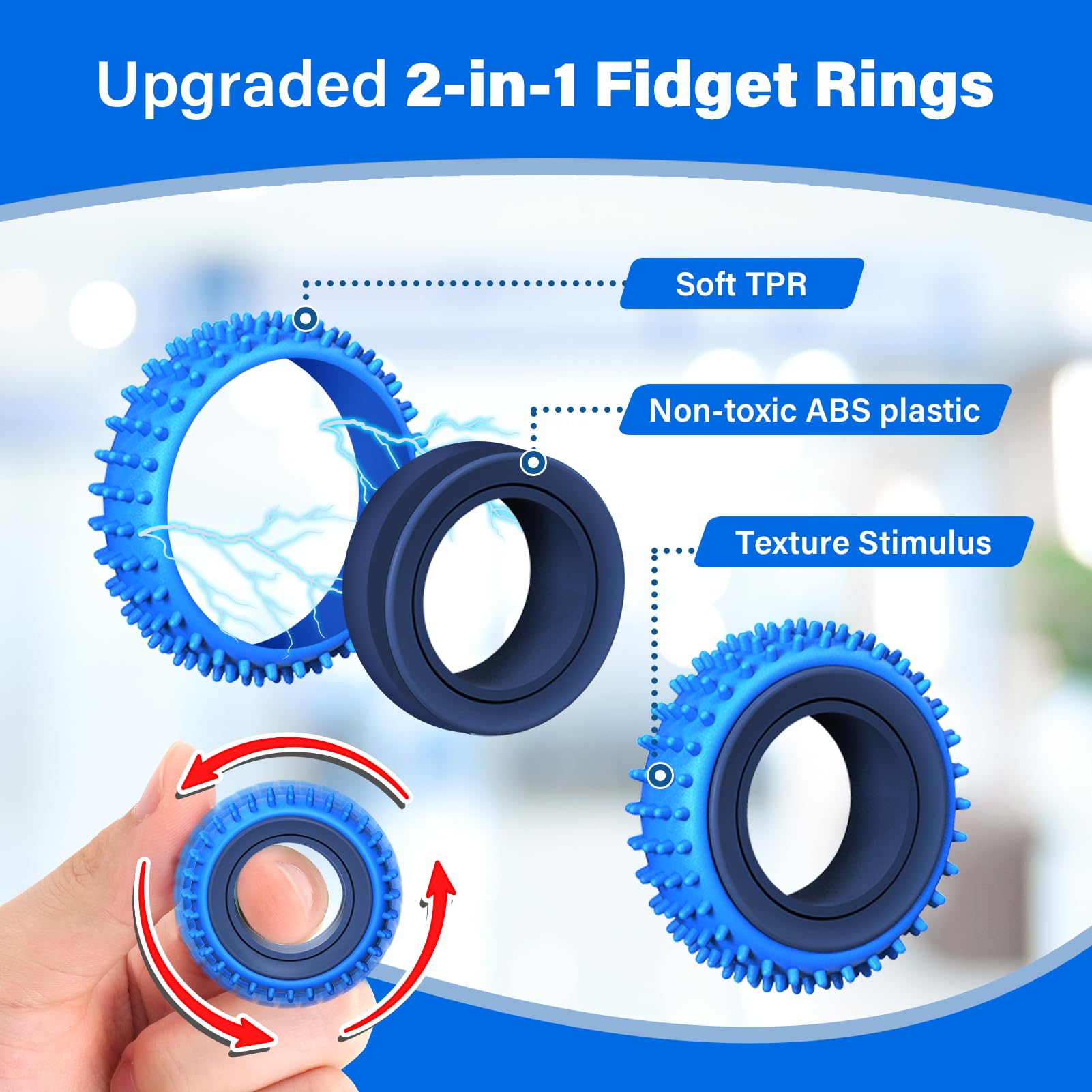 KLT fidget rings plastic-inner-ring durable one-handed use to boost focus