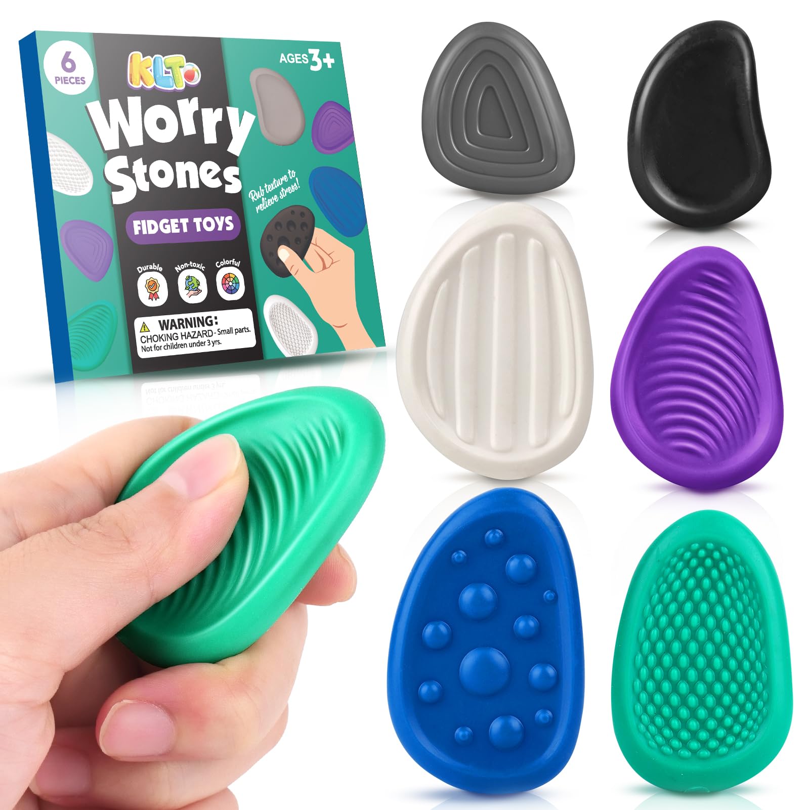 KLT fidget stone 6-pack front view for discreet touch and portability