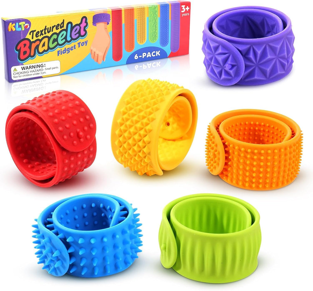 KLT sensory slap bracelets 6-pack front view for wearable calming fidget input.