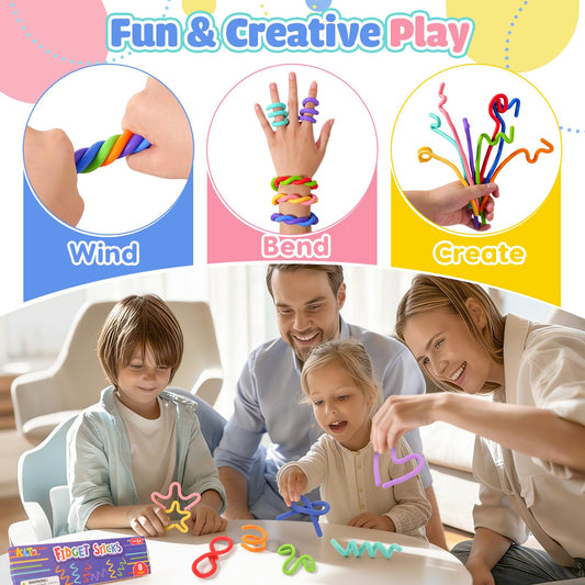 KLT silicone fidget sticks flexible bendable for creative shapes.